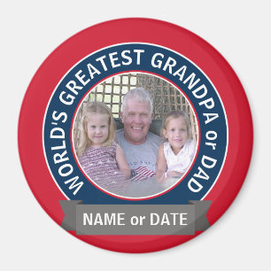 världsmästare Pappa Grandpa Photo rött vitt bl Magnet