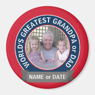 Världsmästare Pappa Grandpa Photo rött vitt blått Magnet