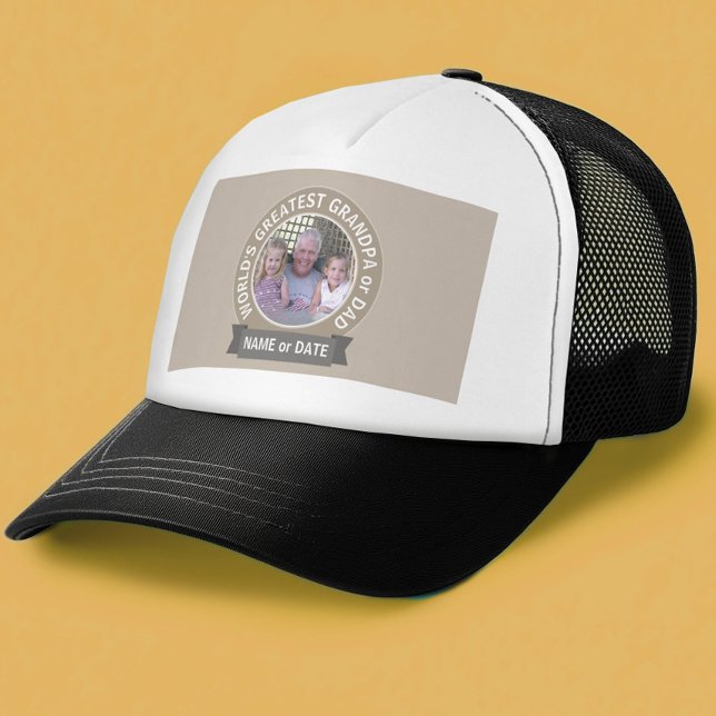 Världsmästare Pappa Grandpa Photo Template grönt Truckerkeps (Custom World's Greatest Grandpa Trucker Hat)