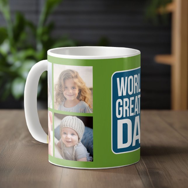 Världsmästare Pappa - marinblått och limgrönt Kaffemugg (Custom Photo Mug)