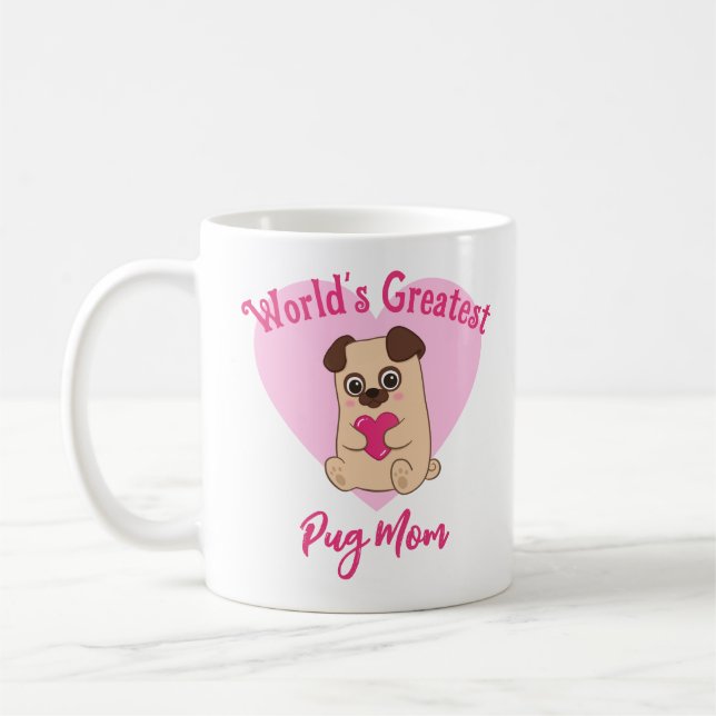 Världsmästare Pug Mamma Funny Cute Rosa Heart Kaffemugg (Vänster)