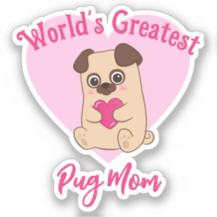 Världsmästare Pug Mamma Funny Cute Rosa Heart Klistermärken