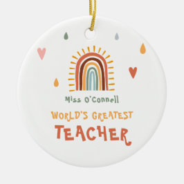 Världsmästare Teacher Gift Boho Rainbow Julgransprydnad Keramik