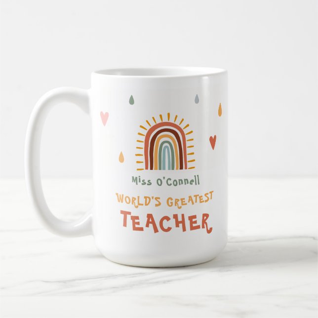 Världsmästare Teacher Gift Boho Rainbow Kaffemugg (Vänster)