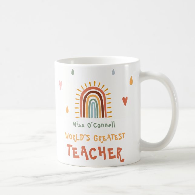 Världsmästare Teacher Gift Boho Rainbow Kaffemugg (Höger)