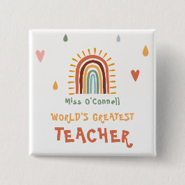 Världsmästare Teacher Gift Boho Rainbow Knapp