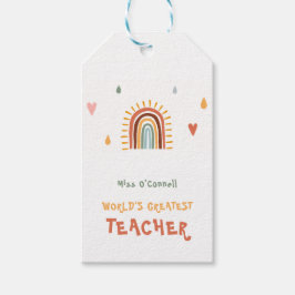 Världsmästare Teacher Gift Boho Rainbow Presentetikett