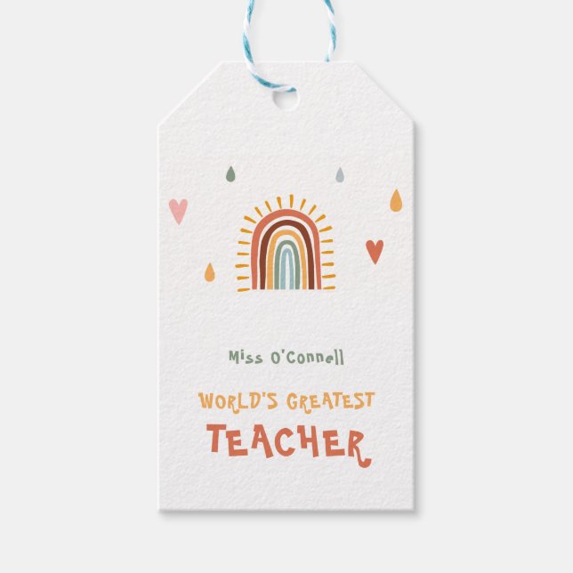 Världsmästare Teacher Gift Boho Rainbow Presentetikett (Framsidan)