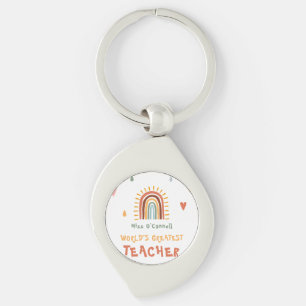Världsmästare Teacher Gift Boho Rainbow Swirl Silverfärgad Nyckelring