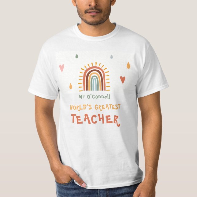 Världsmästare Teacher Gift Boho Rainbow T Shirt (Framsida)