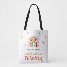 Världsmästare Teacher Gift Boho Rainbow Tygkasse