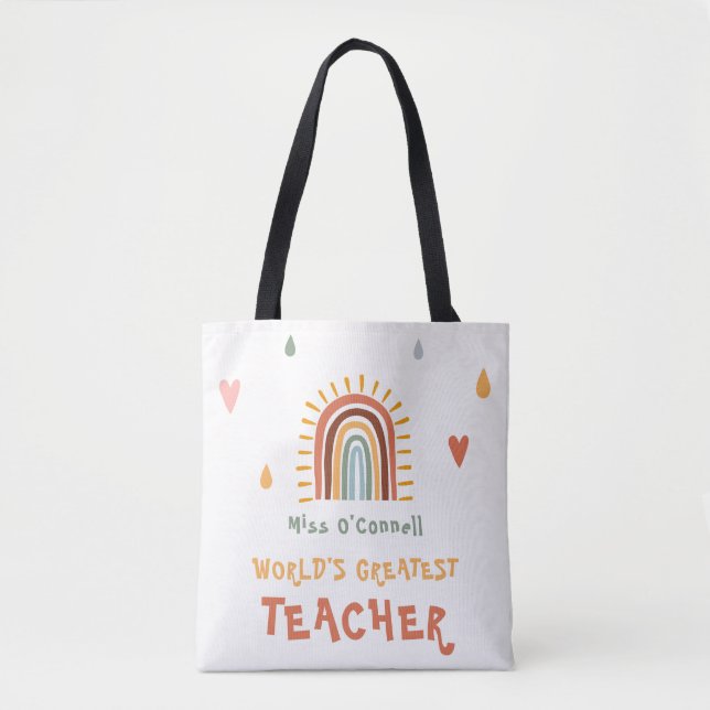 Världsmästare Teacher Gift Boho Rainbow Tygkasse (Framsida)