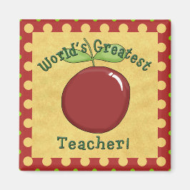 Världsmästare Teacher Red Apple & Gult Dots Magnet