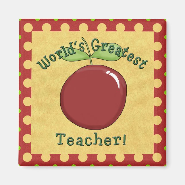 Världsmästare Teacher Red Apple & Gult Dots Magnet (Framsidan)