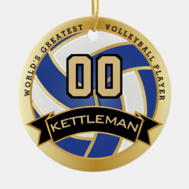 Världsmästare Volleyball Player Blue and White Julgransprydnad Keramik