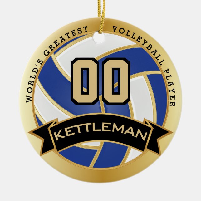 Världsmästare Volleyball Player Blue and White Julgransprydnad Keramik (Framsidan)