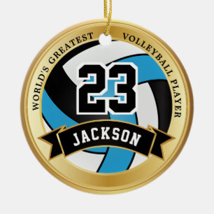 världsmästare Volleyball Player - Blue Julgransprydnad Keramik