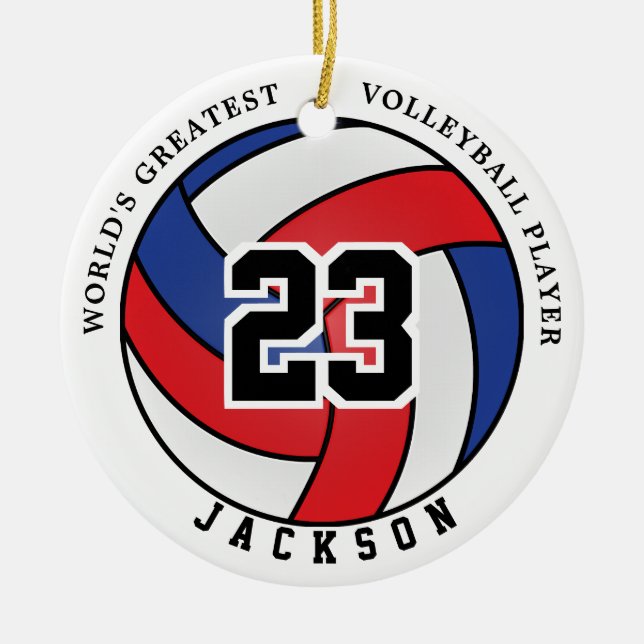 Världsmästare 🏐 Volleyball Red, White & Blue Julgransprydnad Keramik (Framsidan)