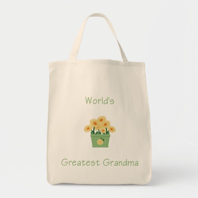 världsmästaremormor (gula blommor) tygkasse (Framsidan)