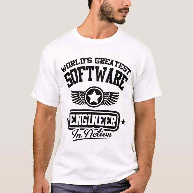 Världsmästaresoftwareingenjör i handling t-shirt (Framsida)