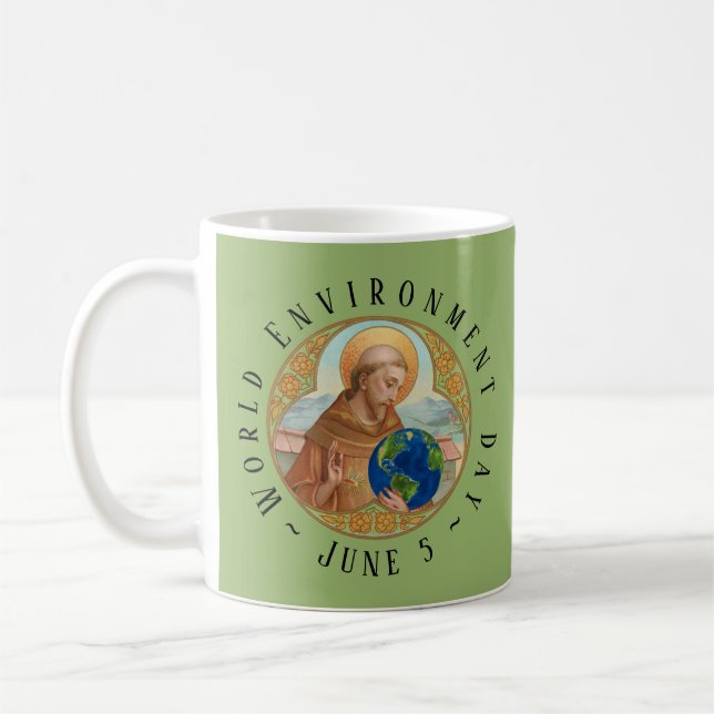 Världsmiljödagen och den helige Francis of Assisi Kaffemugg (Vänster)