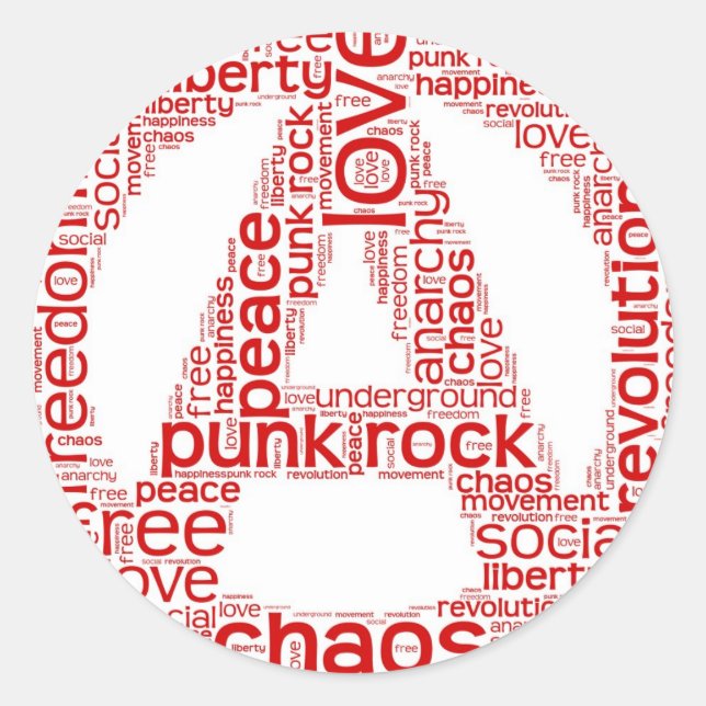 Världsmoln i anarkiform runt klistermärke (Framsida)