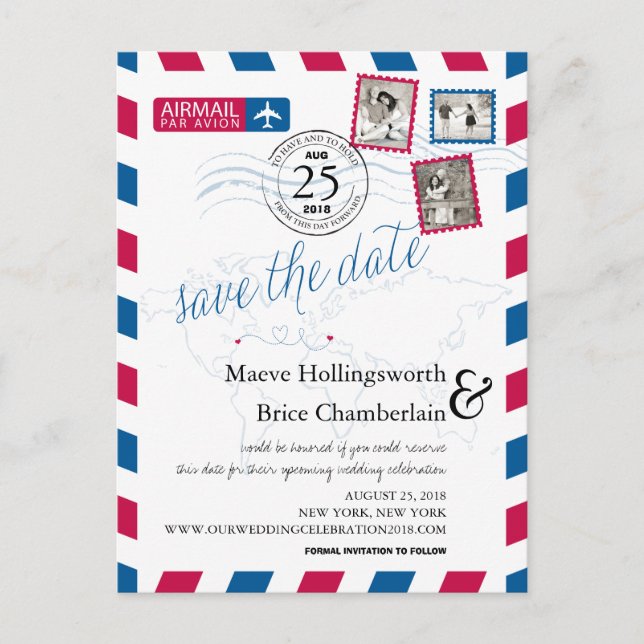 Världsplatser Flygpost Spara Datumet Meddelande Vykort (Framsida)