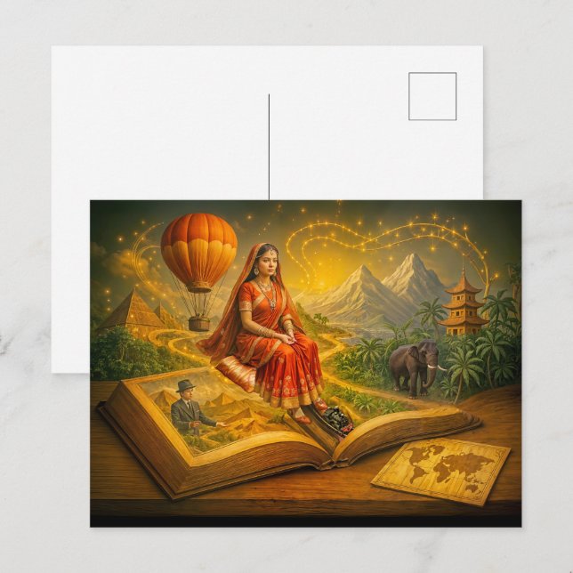 Världsresa från klassiskt resande bok helg vykort (Fram/baksida)