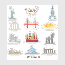 Världsresans landmärken och monument - utbildning klistermärken