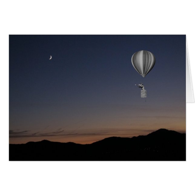 Världsresenär. Luftballong, solnedgång och måne Hälsningskort (Framsidan Horizontal)
