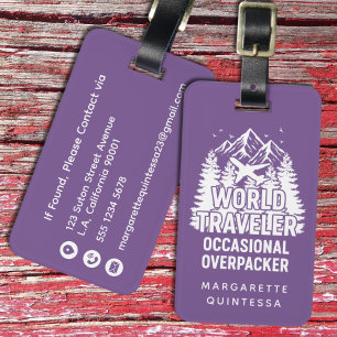 Världsresenär Rollig Vit Humor Typografi Lila Bagagebricka