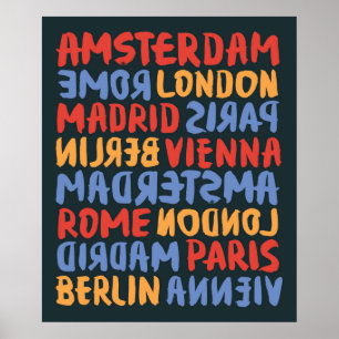 Världsstad borstar och bläcktypografimönster poster
