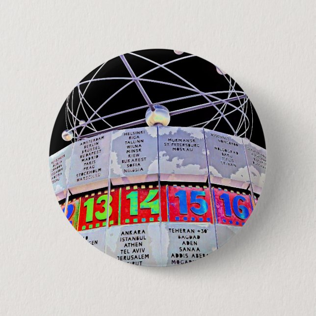 Världsstämpelur, Alexanderplatz, Berlin, Knapp (Framsida)