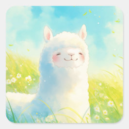 Vårljud med en Alpaca Fyrkantigt Klistermärke