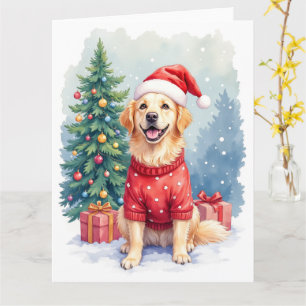Varm akvarell Golden Retriever Julgran Kort