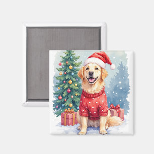 Varm akvarell Golden Retriever julgran Magnet