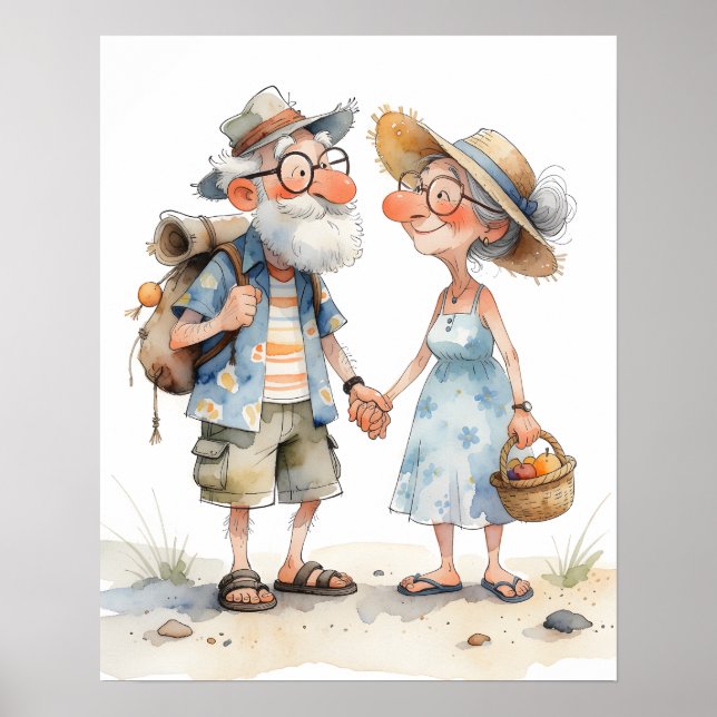 Varm akvarellillustration av äldre par poster (Framsidan)