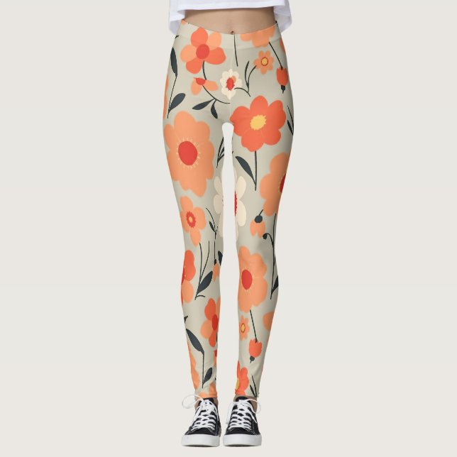 Varm återro-Blommönster Leggings (Framsida)