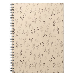 Varm Beige Brun Boho Bladmönster Anteckningsbok