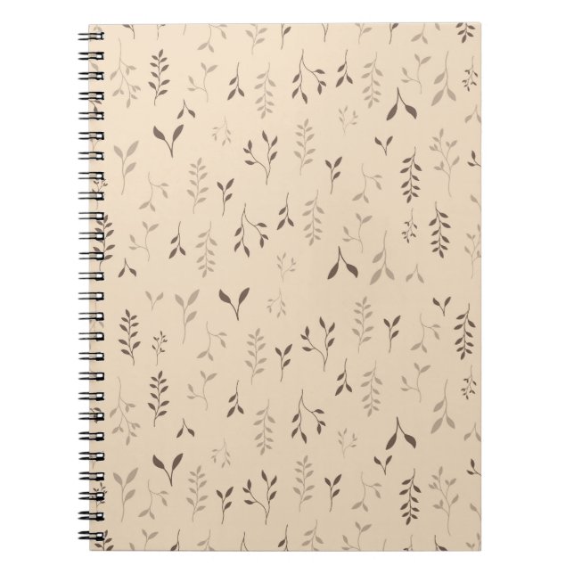 Varm Beige Brun Boho Bladmönster Anteckningsbok (Framsidan)