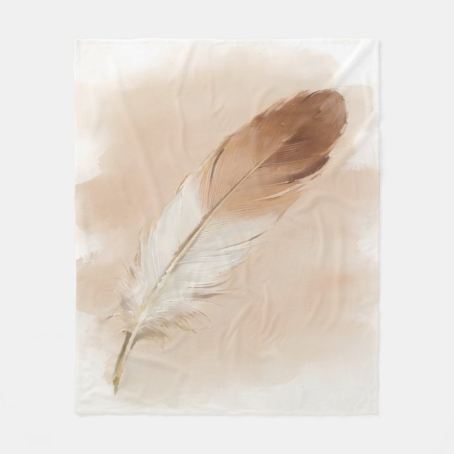 Varm Beige Fjäder Boho Akvarell Minimalistisk Kons Fleecefilt (Framsidan)