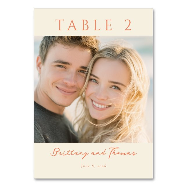 Varm Beige Minimalistisk Foto Bordsnummer (Framsidan)