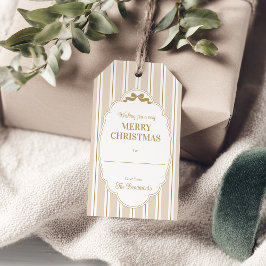 Varm Beige Randiga Julpresentkort Presentetikett