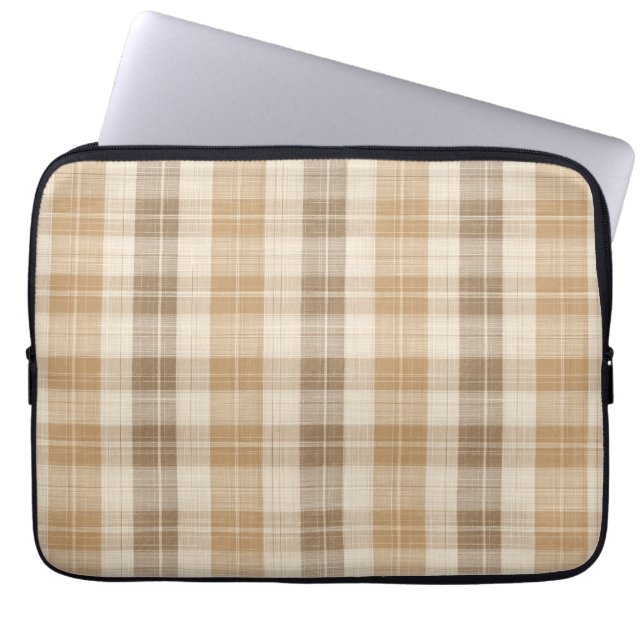 Varm Beige Rutig Linneväv med Vävar Laptop Fodral (Framsidan)