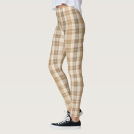 Varm Beige Rutig Linneväv med Vävar Leggings