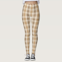 Varm Beige Rutig Linneväv med Vävar Leggings