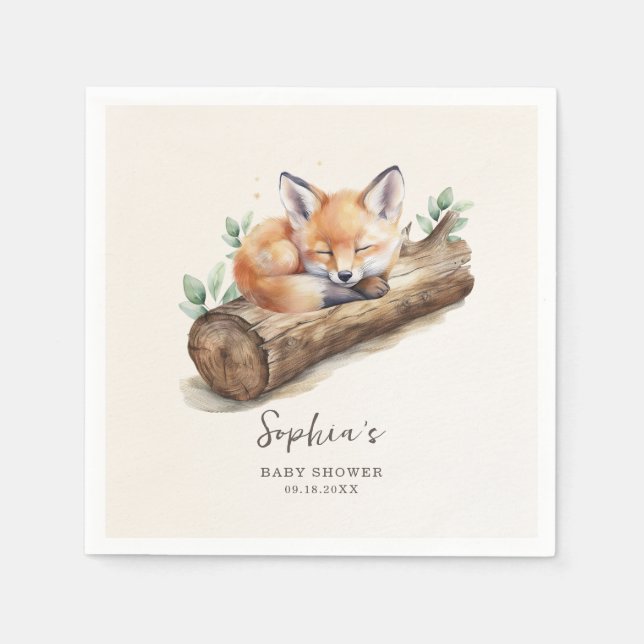 Varm Beige Skogsräv Baby Shower-papper Pappersservett (Framsidan)