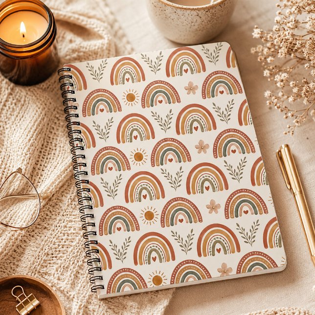 Varm Boho Akvarellregnbåge Anteckningsbok (Boho Rainbow Spiral Notebook)