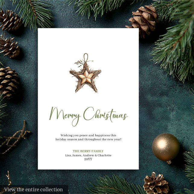 Varm Boho Botanisk Minimalistisk Julhälsning Julkort (Cozy Boho Botanical Minimalist Holiday Greeting)