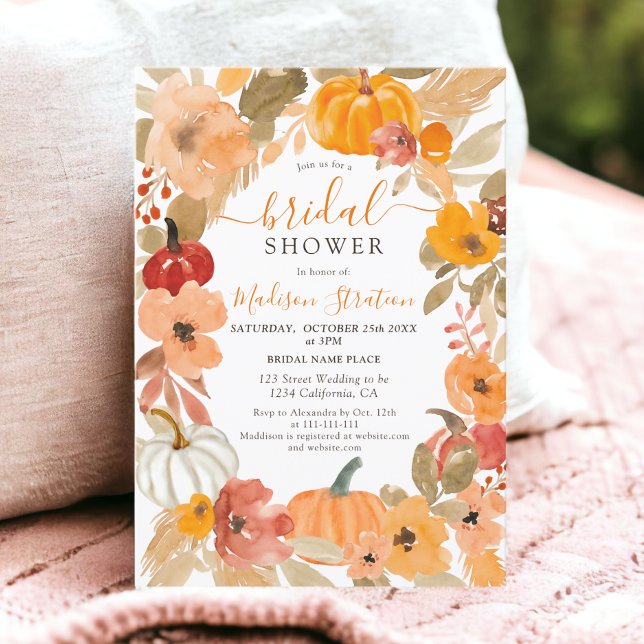 Varm Boho pumkin blommigt fall möhippa  Inbjudningar (Warm Boho pumpkin floral fall bridal shower Invitation)